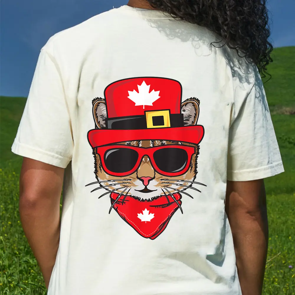 Canada Flag Canadian Cat Sunglasses Funny Men Women Kids T-Shirt - Cream