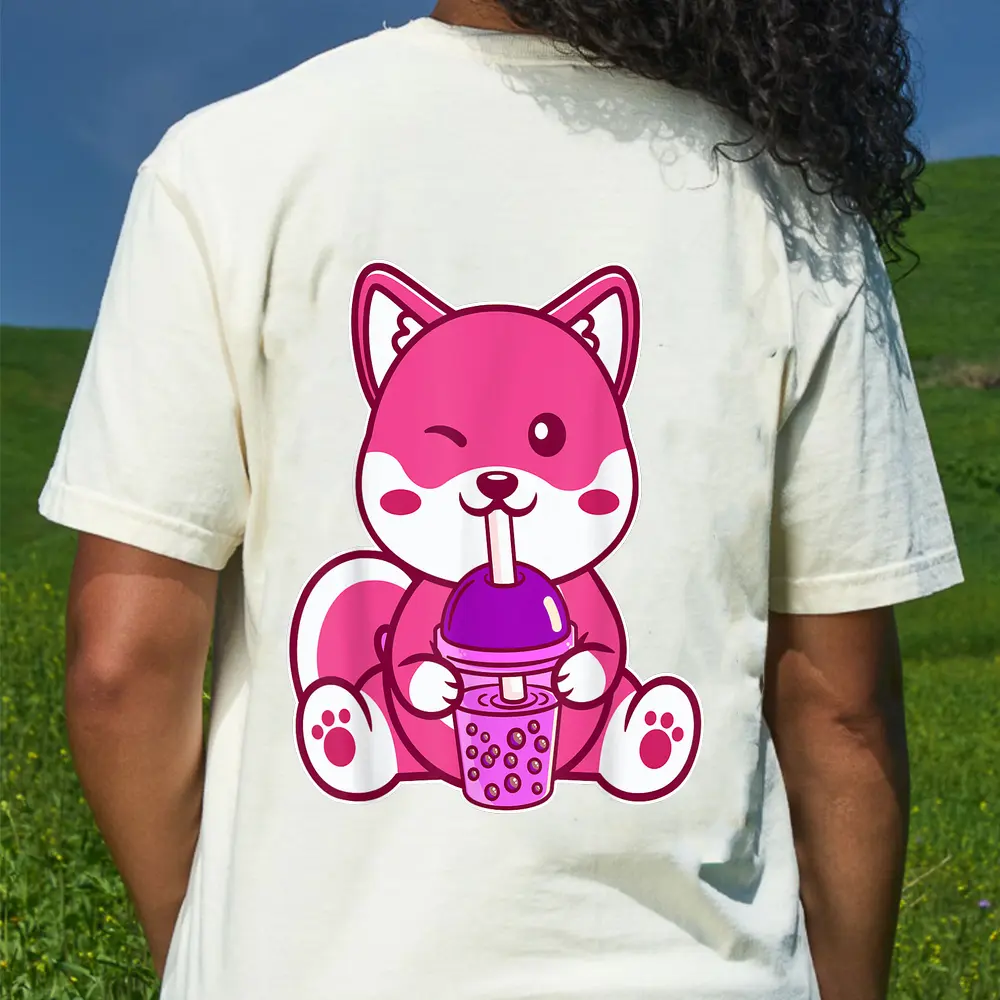 Cat Boba Cute Bubble Tea Anime Neko Kawaii For Girls T-Shirt - Cream