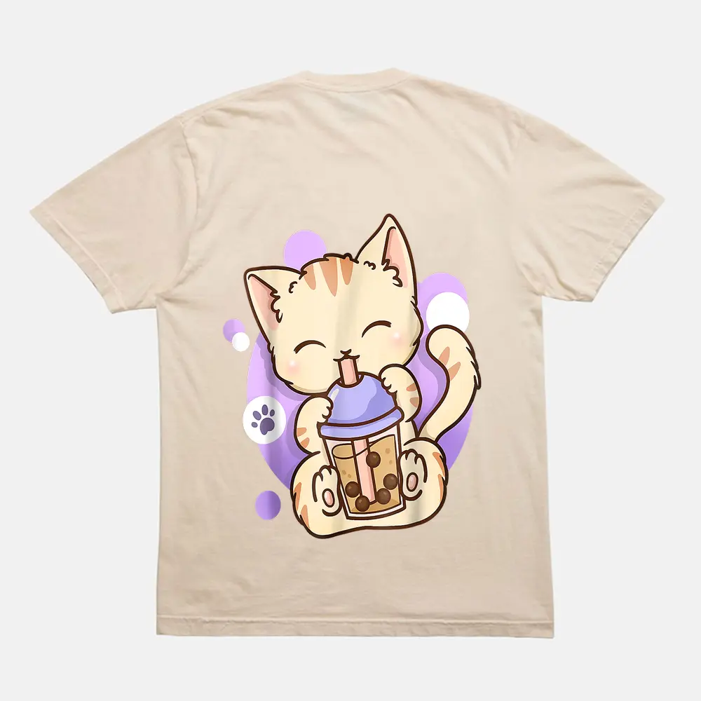 Cat Boba Tea Bubble Tea Anime Kawaii Neko For Girls Teenager T-Shirt - Cream Cat Boba Tea Bubble Tea Anime Kawaii Neko For Girls Teenager T-Shirt - Cream