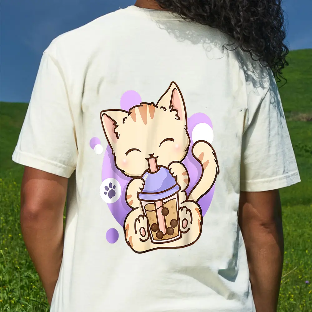 Cat Boba Tea Bubble Tea Anime Kawaii Neko For Girls Teenager T-Shirt - Cream