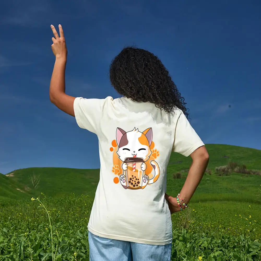 Cat Boba Tea Bubble Tea Anime Kawaii Neko For Girls Teenager_3 T-Shirt - Cream Cat Boba Tea Bubble Tea Anime Kawaii Neko For Girls Teenager_3 T-Shirt - Cream