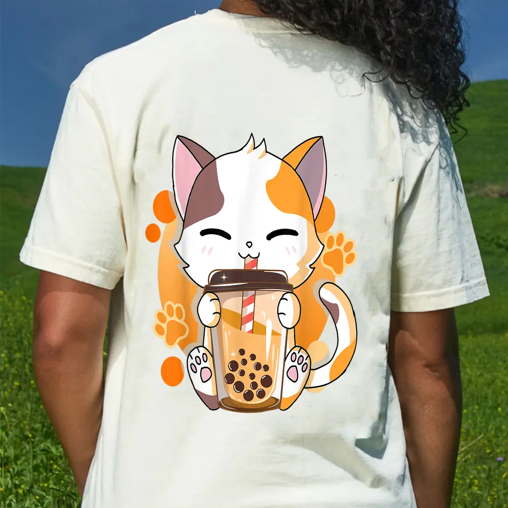 Cat Boba Tea Bubble Tea Anime Kawaii Neko For Girls Teenager_3 T-Shirt - Cream