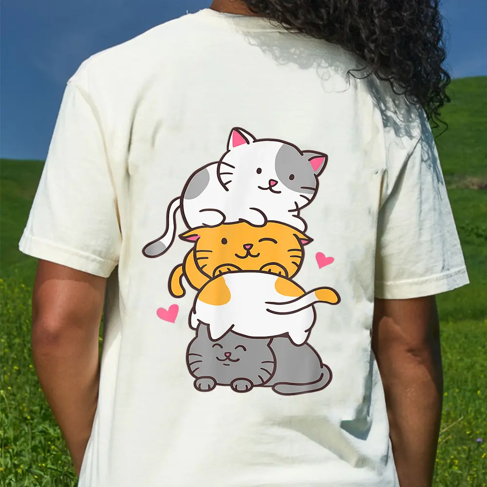 Cat Cats Cute Kitty Pile Anime Kawaii Neko Gift T-Shirt - Cream