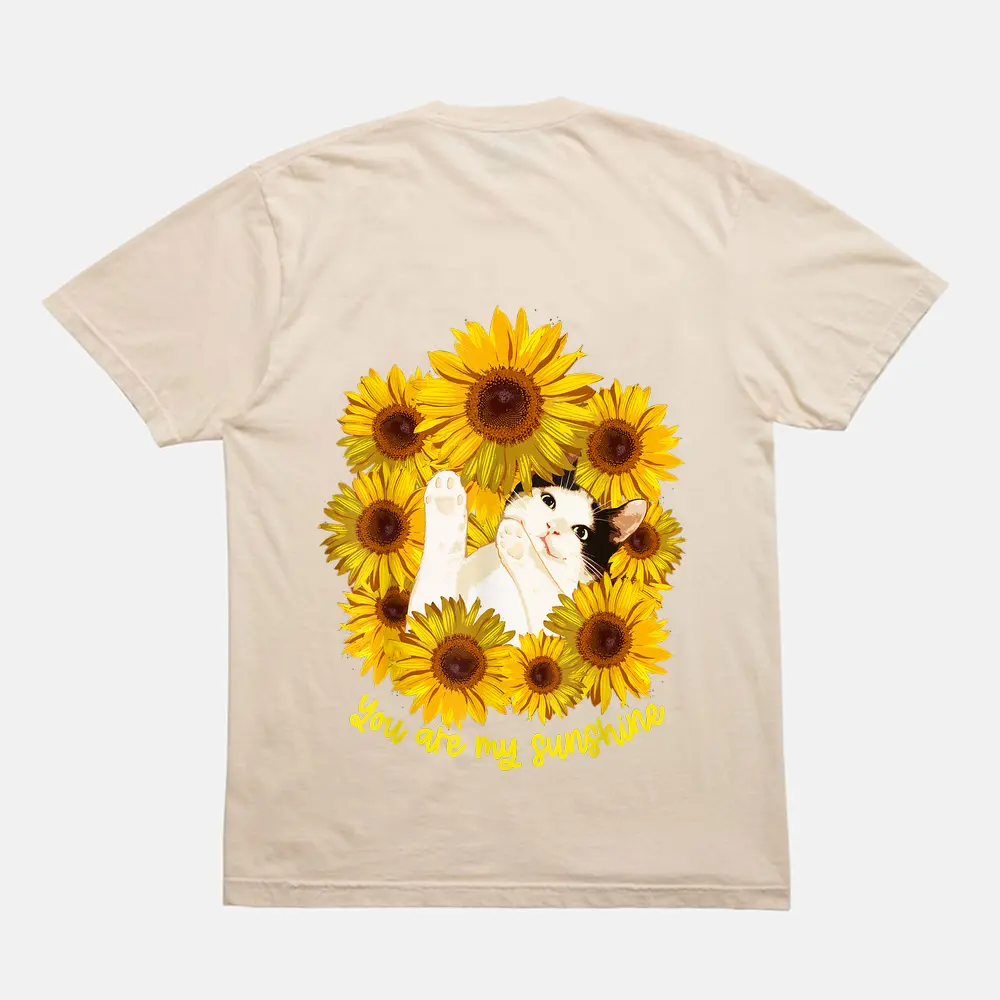 Cat Graphic Tshirts Cat Sunflower Shirt T Cat Sunshine T-Shirt - Cream Cat Graphic Tshirts Cat Sunflower Shirt T Cat Sunshine T-Shirt - Cream
