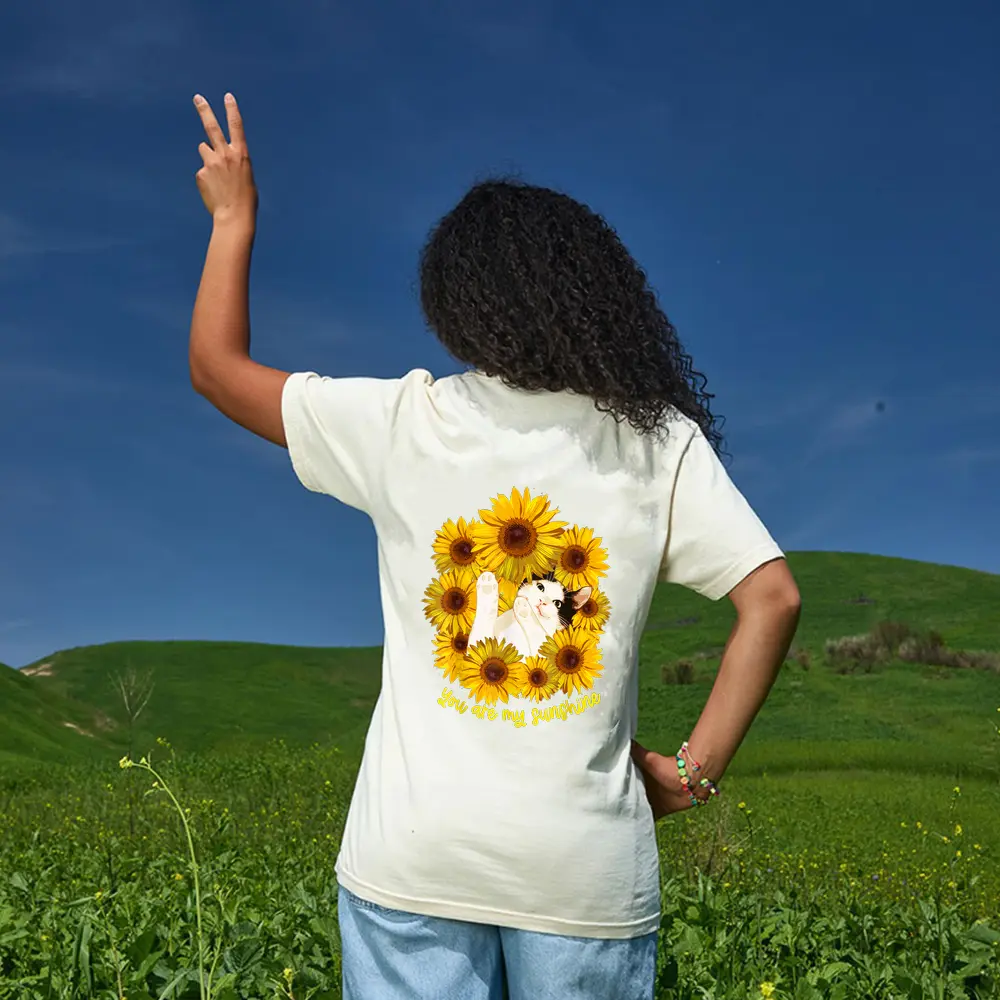 Cat Graphic Tshirts Cat Sunflower Shirt T Cat Sunshine T-Shirt - Cream Cat Graphic Tshirts Cat Sunflower Shirt T Cat Sunshine T-Shirt - Cream