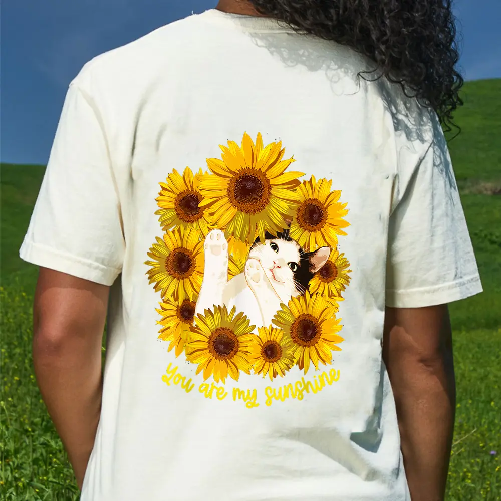 Cat Graphic Tshirts Cat Sunflower Shirt T Cat Sunshine T-Shirt - Cream