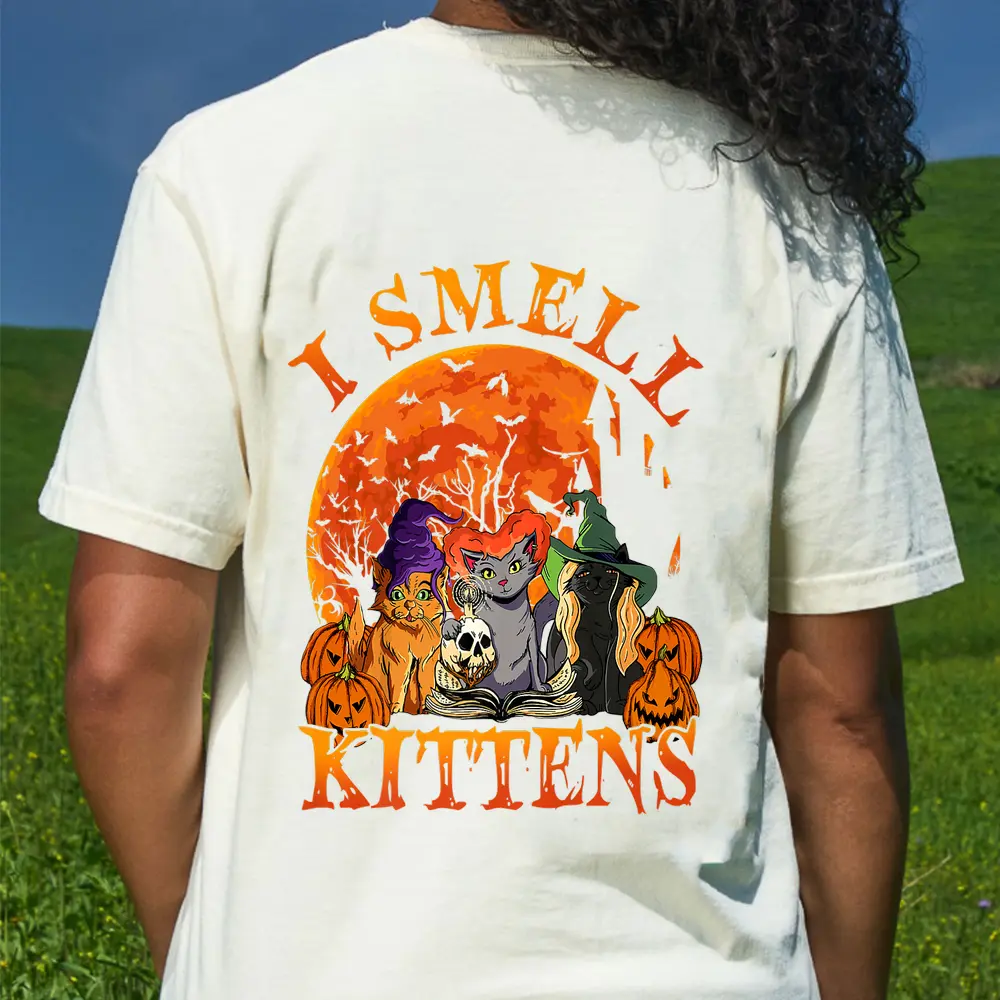Cat Halloween-Shirt I Smell Kittens Black Cat Witch Hat Cute Premium T-Shirt - Cream