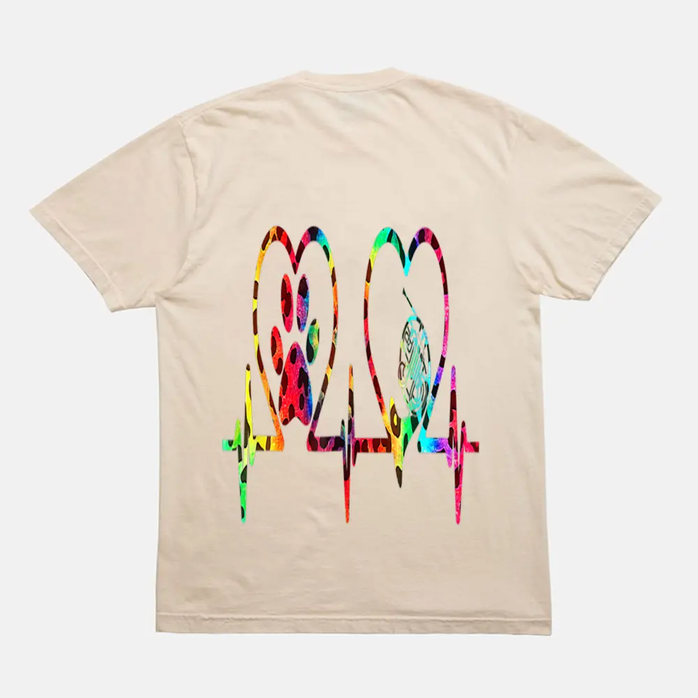 Cat Heartbeat Leopard Rainbow Ie Dye French Horn Player T-Shirt - Cream Cat Heartbeat Leopard Rainbow Ie Dye French Horn Player T-Shirt - Cream