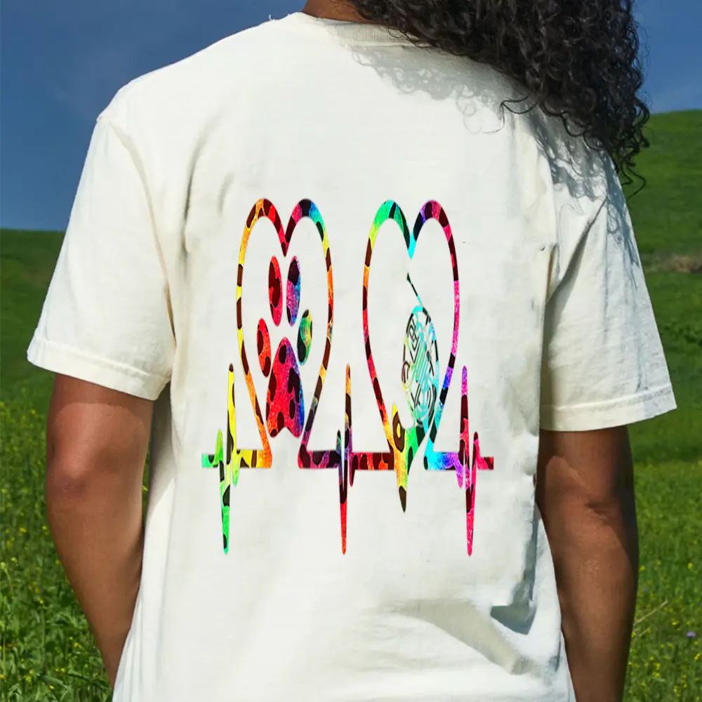 Cat Heartbeat Leopard Rainbow Ie Dye French Horn Player T-Shirt - Cream