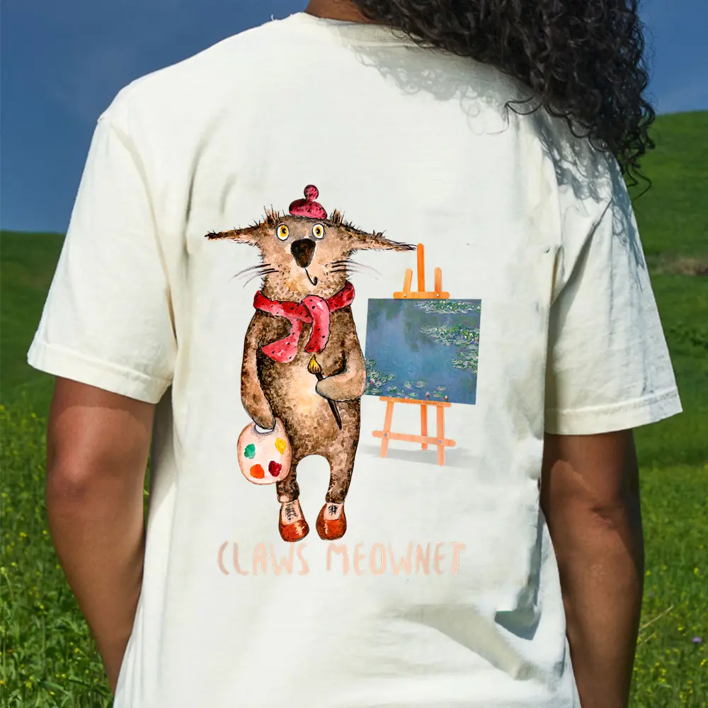 Cat Lovers And Artists Claws Meownet Funny Artist Cat T-Shirt - Cream