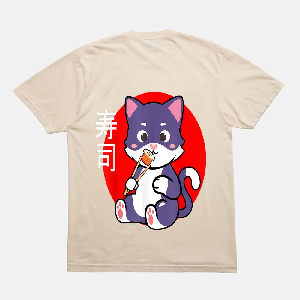 Cat Loves Sushi Kawaii Neko T-Shirt - Cream Cat Loves Sushi Kawaii Neko T-Shirt - Cream