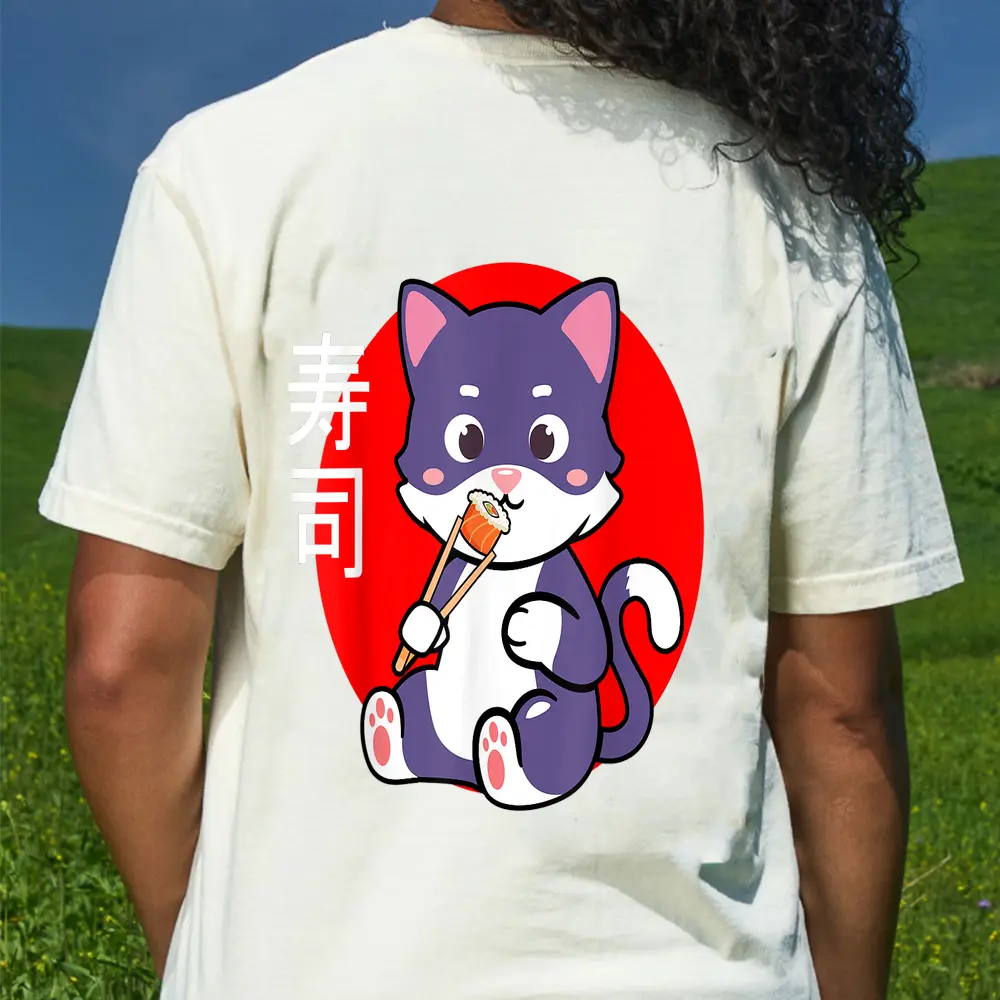 Cat Loves Sushi Kawaii Neko T-Shirt - Cream