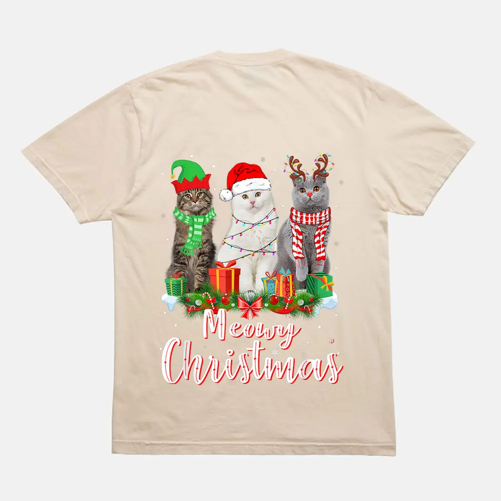 Cat Meowy Family Matching Christmas Pajamas Santa Cats Xmas T-Shirt - Cream Cat Meowy Family Matching Christmas Pajamas Santa Cats Xmas T-Shirt - Cream