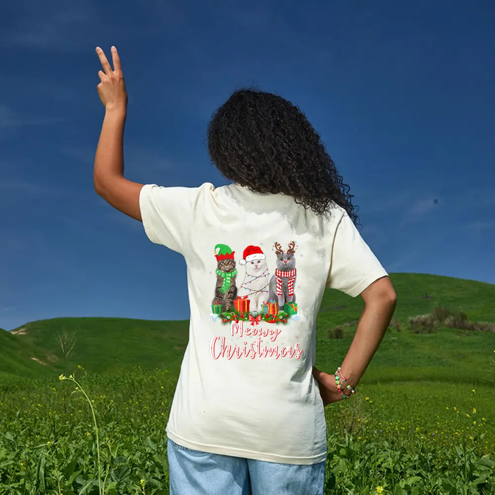 Cat Meowy Family Matching Christmas Pajamas Santa Cats Xmas T-Shirt - Cream Cat Meowy Family Matching Christmas Pajamas Santa Cats Xmas T-Shirt - Cream