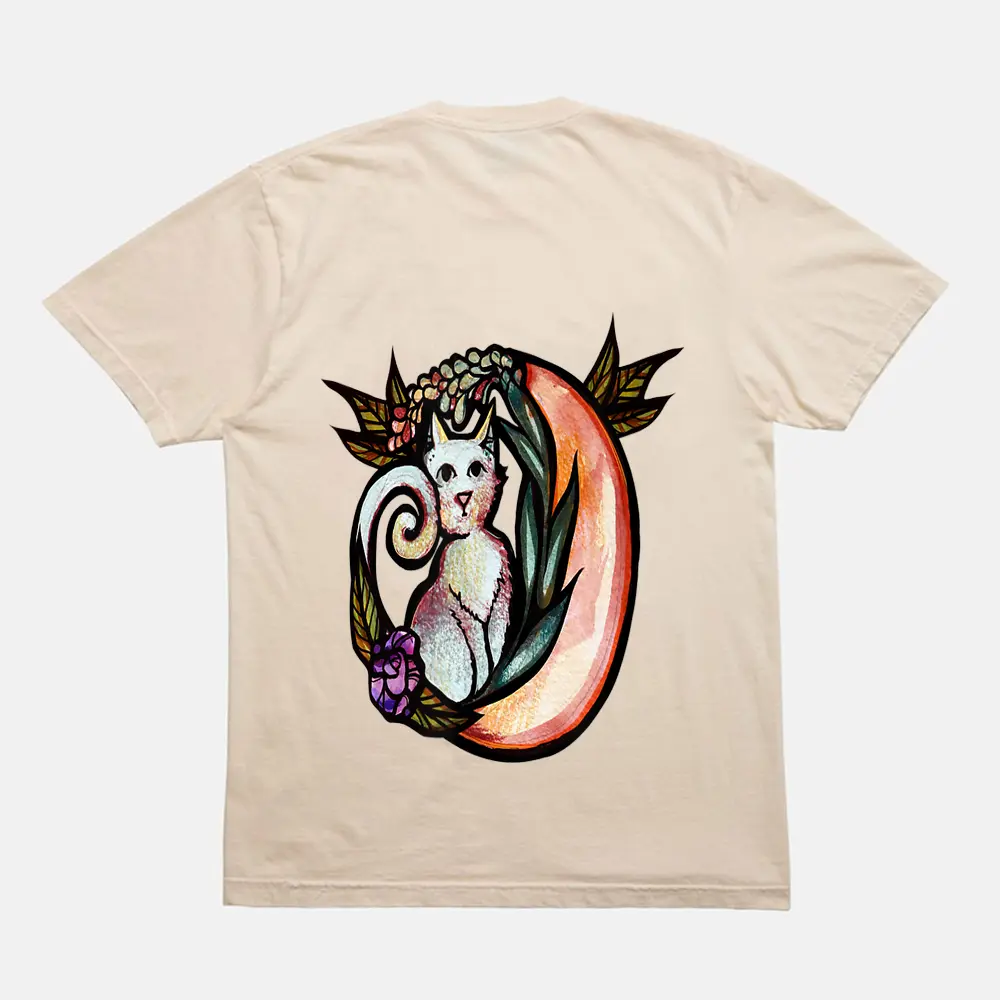 Cat Moon Flower Art Nature Kitty Cats T-Shirt - Cream Cat Moon Flower Art Nature Kitty Cats T-Shirt - Cream