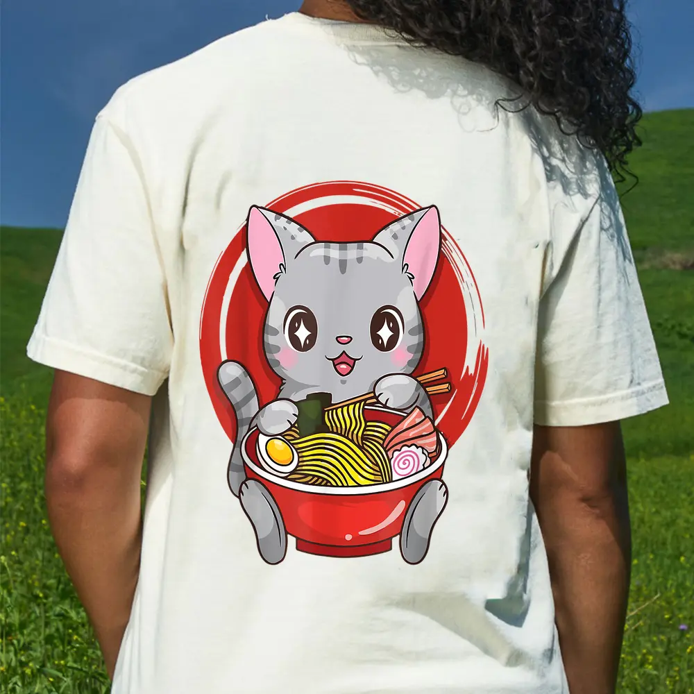 Cat Ramen Anime Kawaii Neko Japanese Gift T-Shirt - Cream