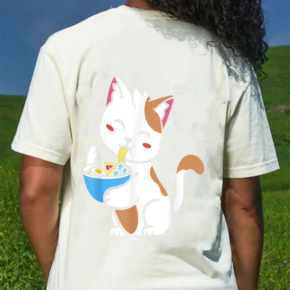 Cat Ramen Anime Kawaii Teen Gift T-Shirt - Cream