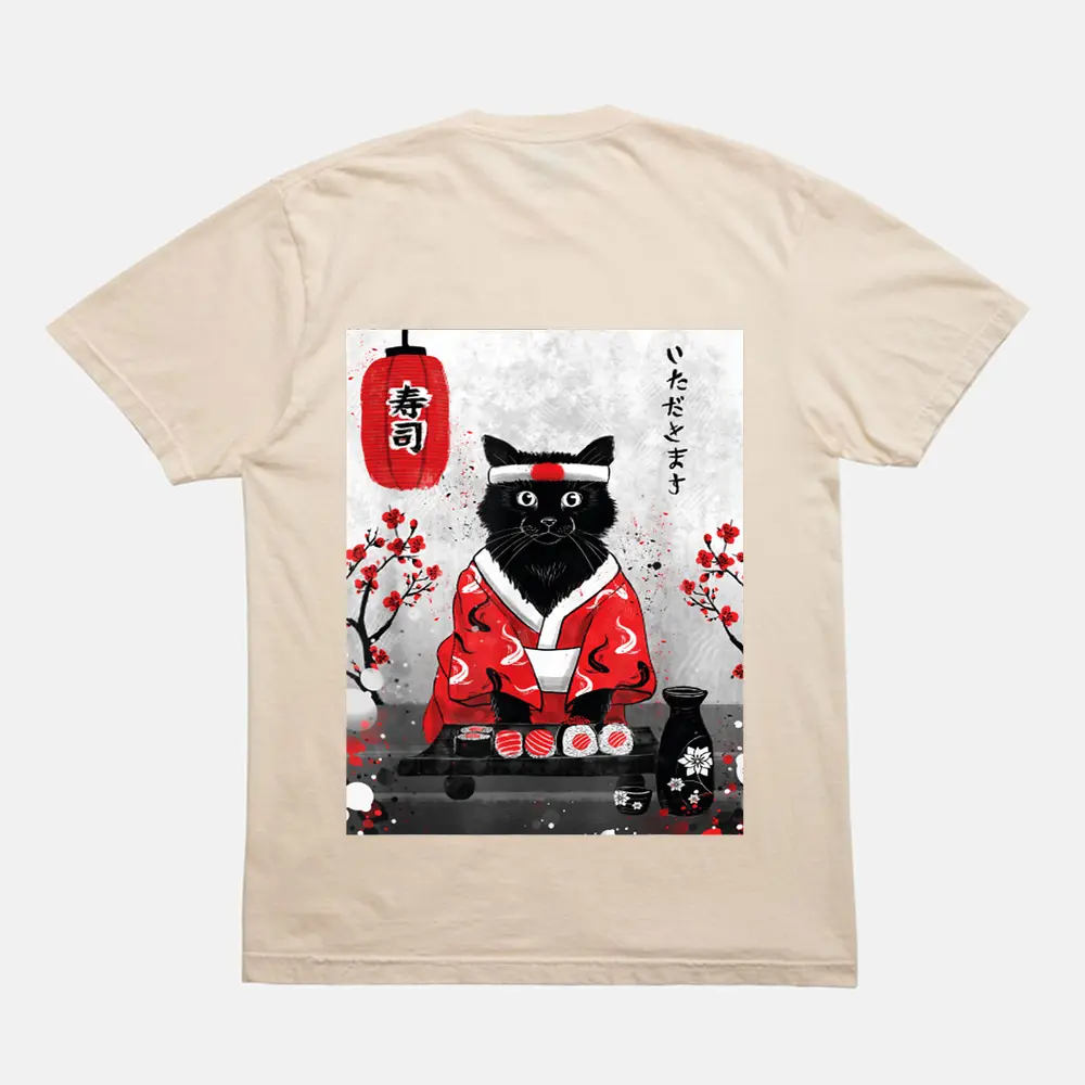Cat Sushi Japanese Anime T-Shirt - Cream Cat Sushi Japanese Anime T-Shirt - Cream