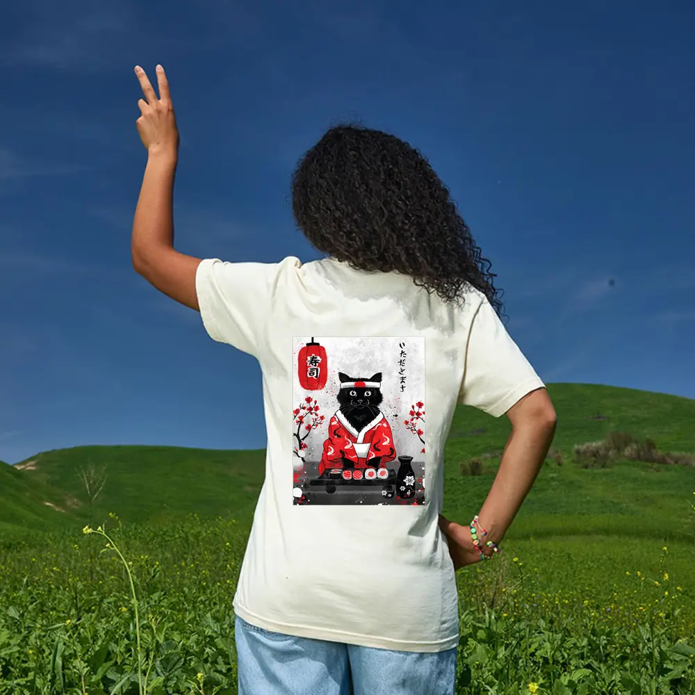 Cat Sushi Japanese Anime T-Shirt - Cream Cat Sushi Japanese Anime T-Shirt - Cream