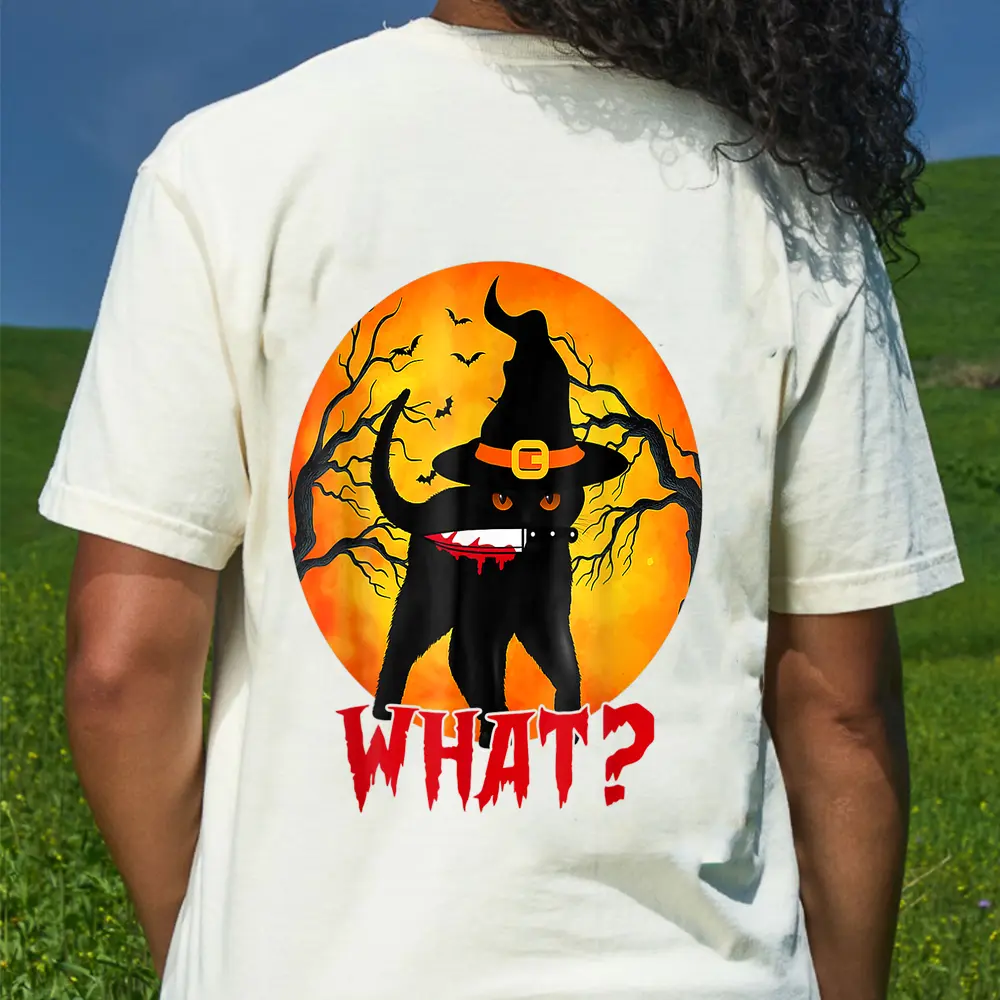 Cat What Funny Cat Holding Knife Funny Costume T-Shirt - Cream