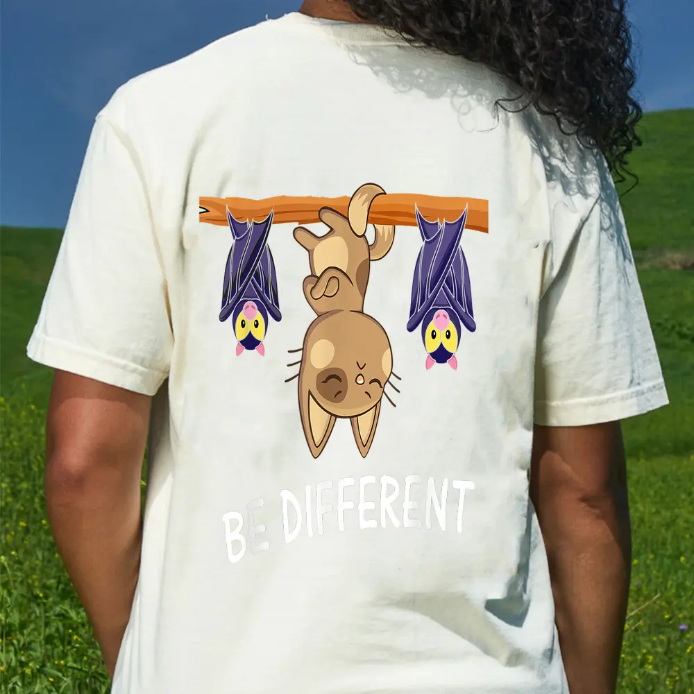 Cat With Bats Be Different Funny Cat Lover T-Shirt - Cream
