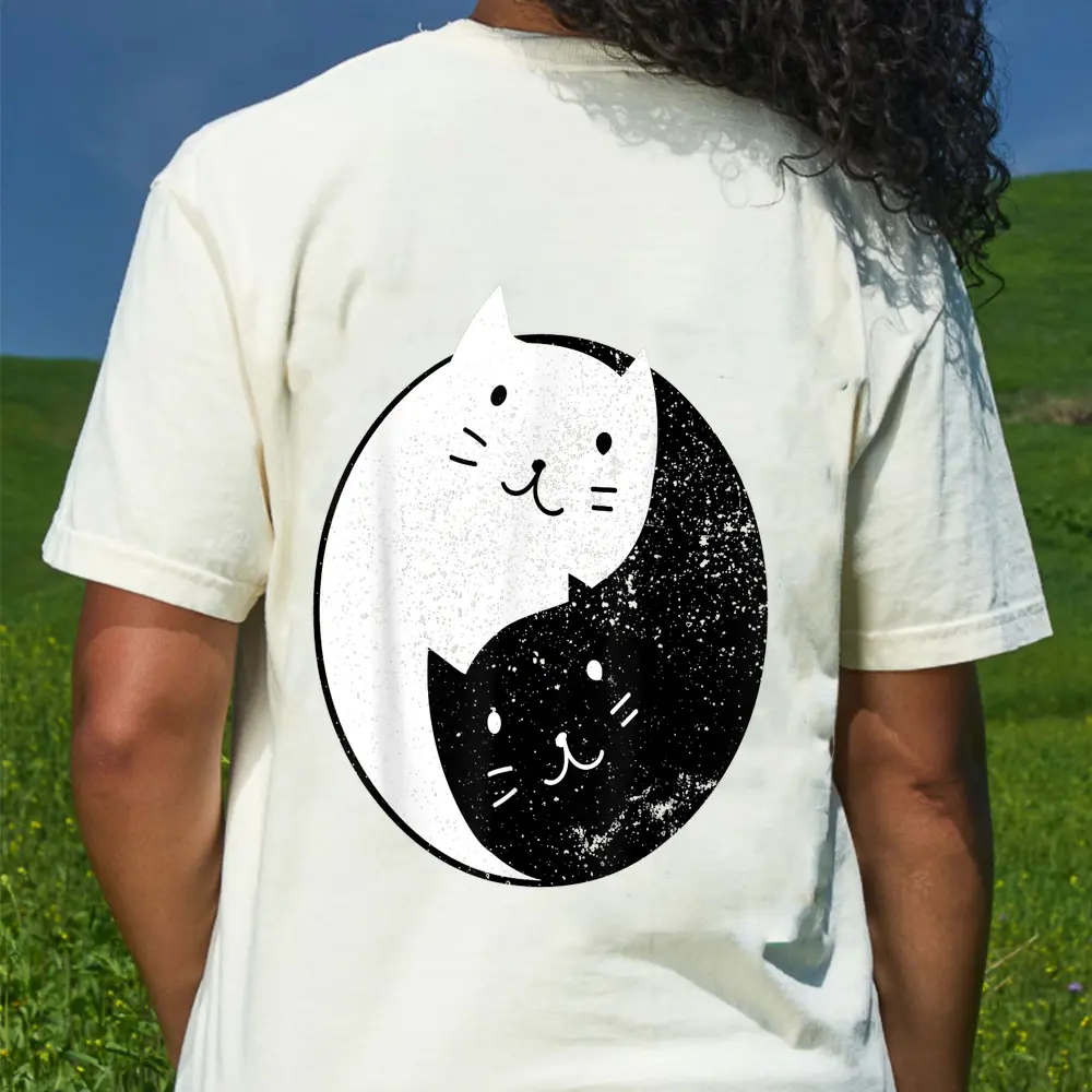 Cat Yin-Yang  T-Shirt - Cream