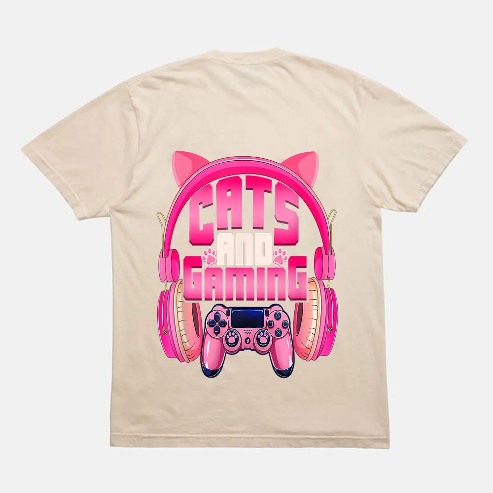 Cats And Gaming Funny Cat Lover Gaming Gifts Teens Girls T-Shirt - Cream Cats And Gaming Funny Cat Lover Gaming Gifts Teens Girls T-Shirt - Cream