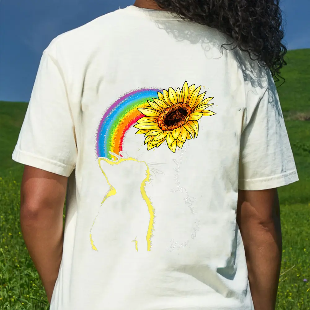 Cats Are My Sunshine Sunflower Rainbow Funny Cat Lovers Gift T-Shirt - Cream