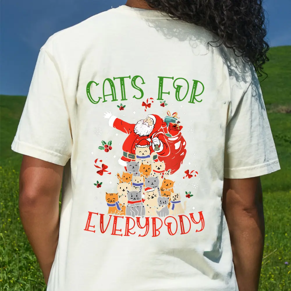 Cats For Everybody Ugly Christmas Cat Funny Xmas T-Shirt - Cream