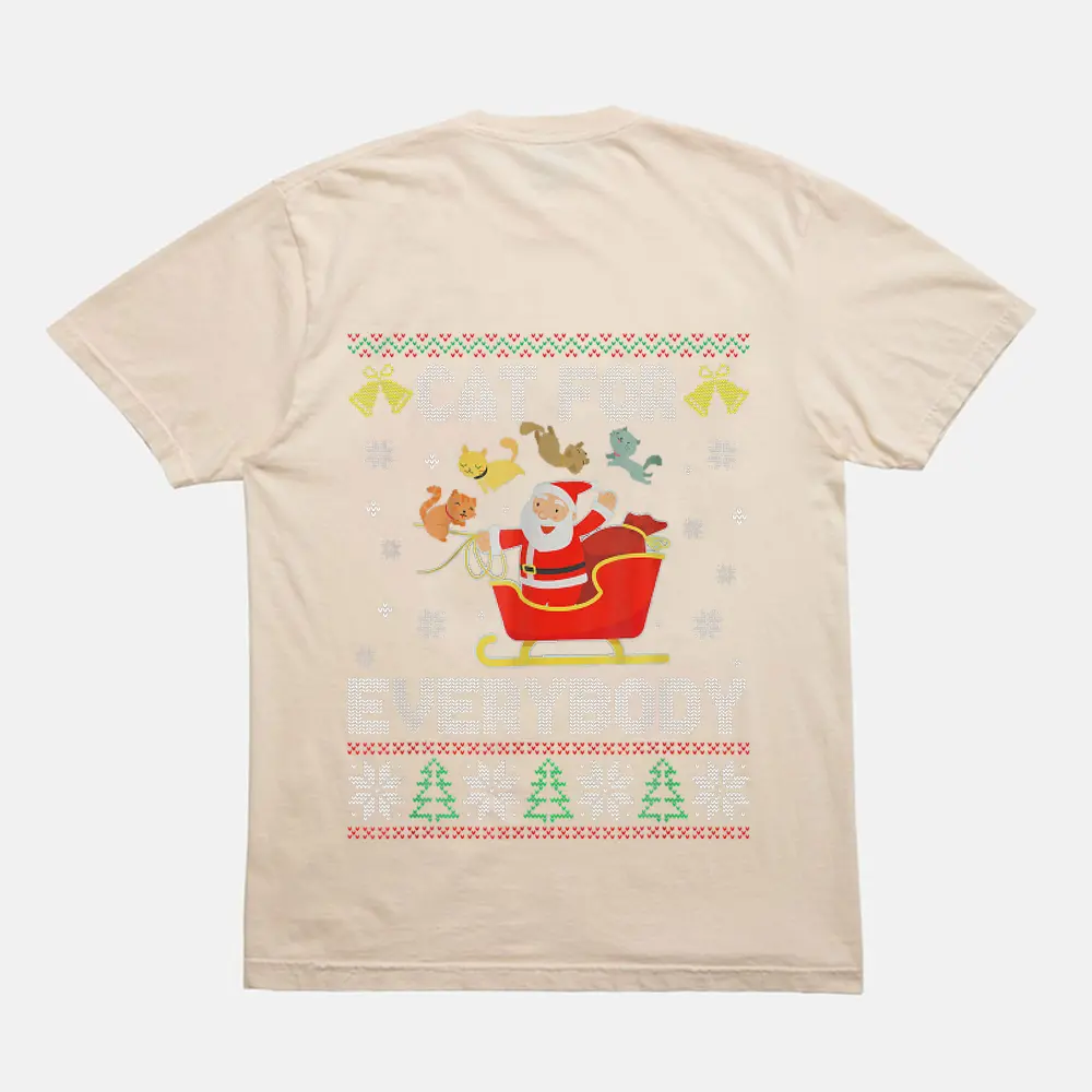 Cats For Everybody Ugly Sweater Christmas Santa Cat Lovers T-Shirt - Cream Cats For Everybody Ugly Sweater Christmas Santa Cat Lovers T-Shirt - Cream