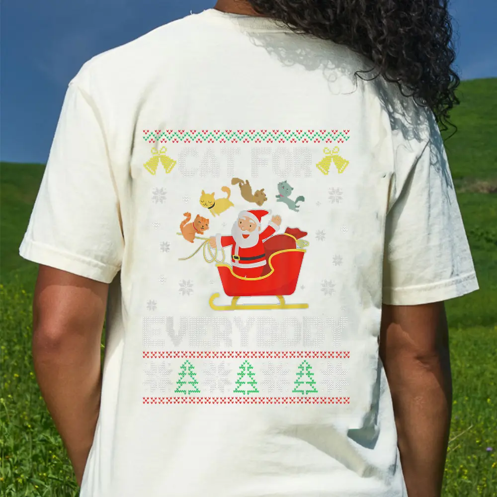 Cats For Everybody Ugly Sweater Christmas Santa Cat Lovers T-Shirt - Cream