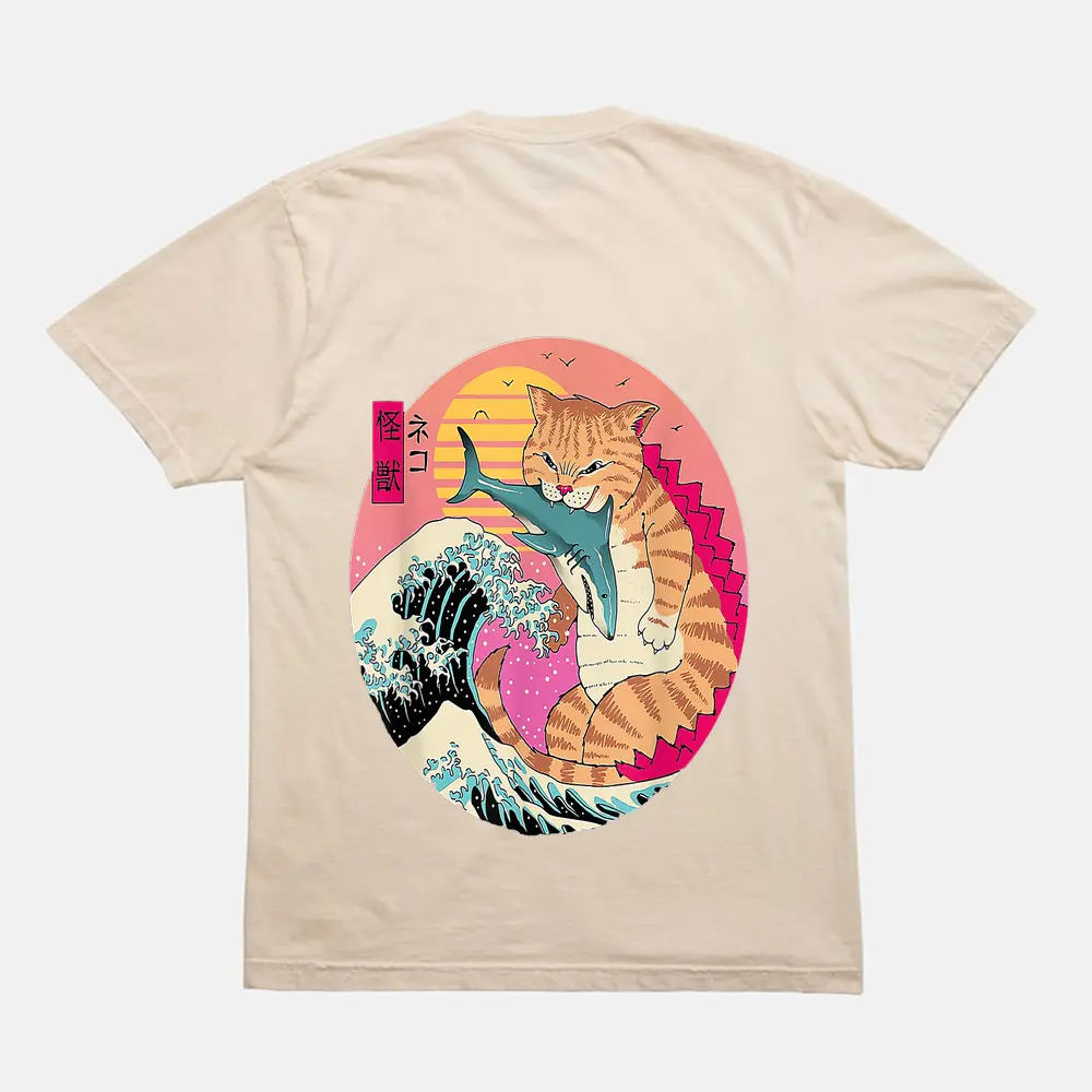 Catzilla Vintage Cute Cat Art Japanese Cat Lover For Girls T-Shirt - Cream Catzilla Vintage Cute Cat Art Japanese Cat Lover For Girls T-Shirt - Cream