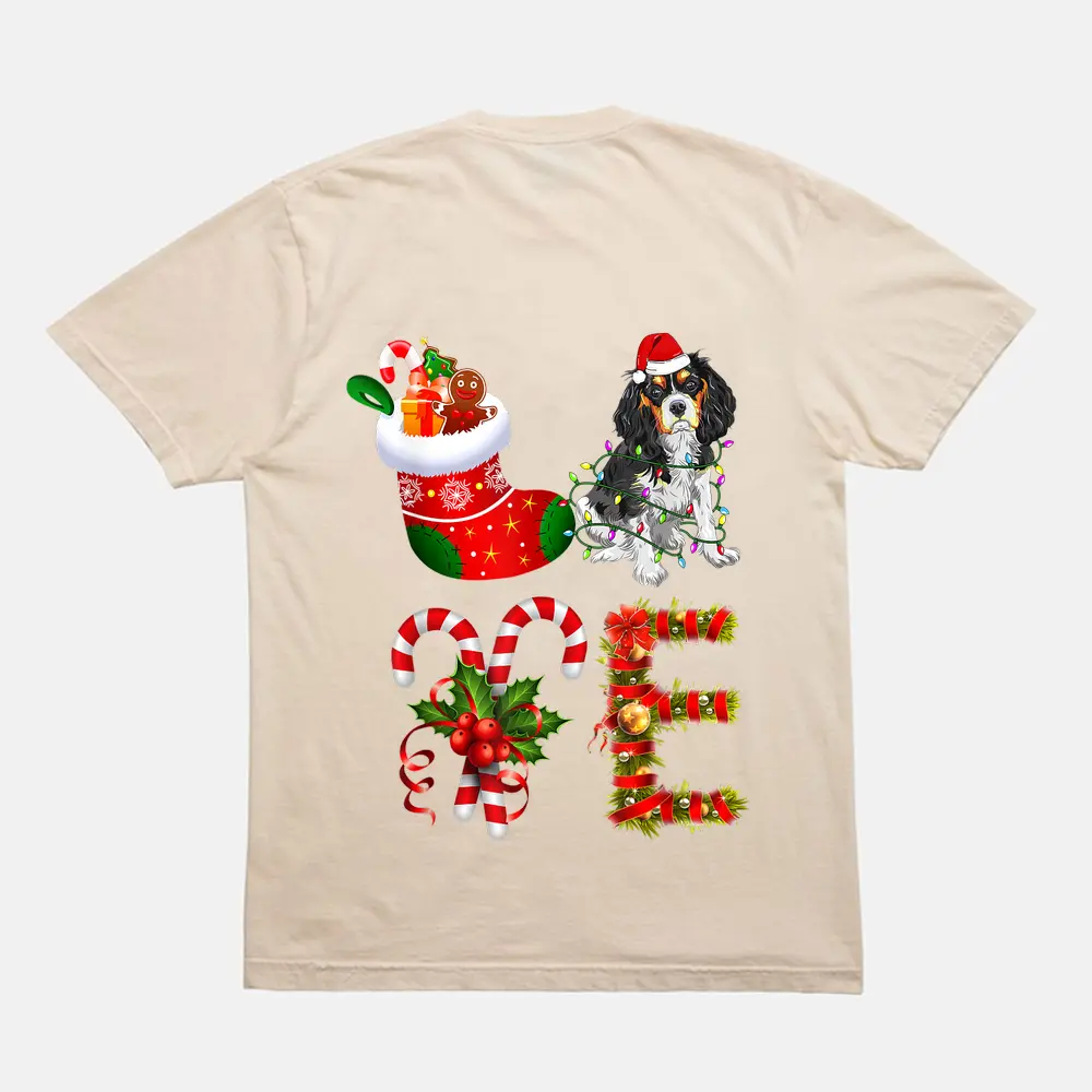 Cavalier King Charles Spanie Dog Christmas Light T-Shirt - Cream Cavalier King Charles Spanie Dog Christmas Light T-Shirt - Cream