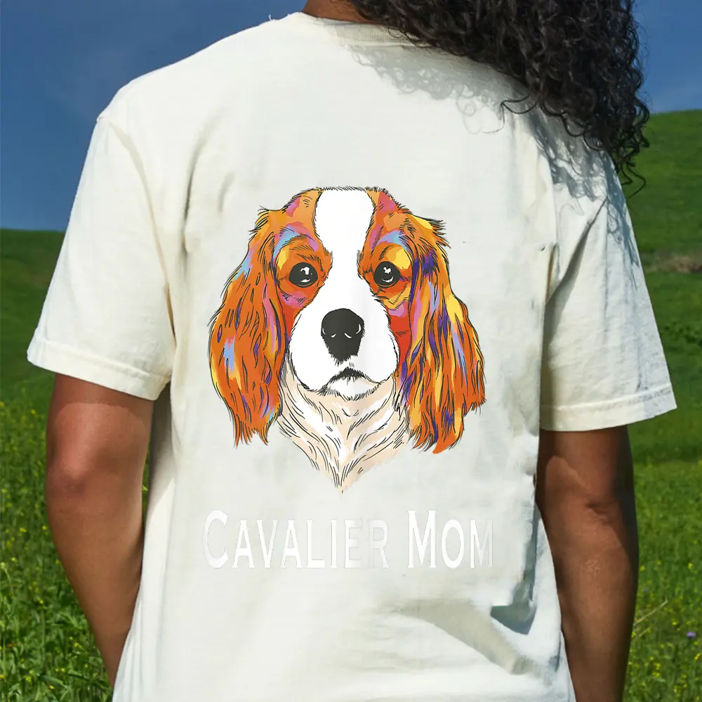 Cavalier Mom Pop Art Cavalier King Charles Spaniel Dog T-Shirt - Cream