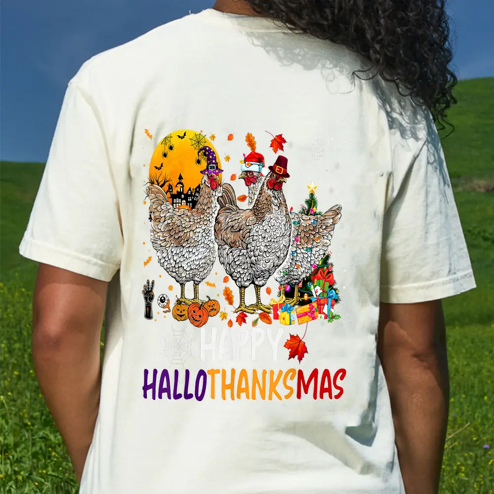 Chicken Halloween Happy HalloThanksMas Autumn Thanksgiving T-Shirt - Cream
