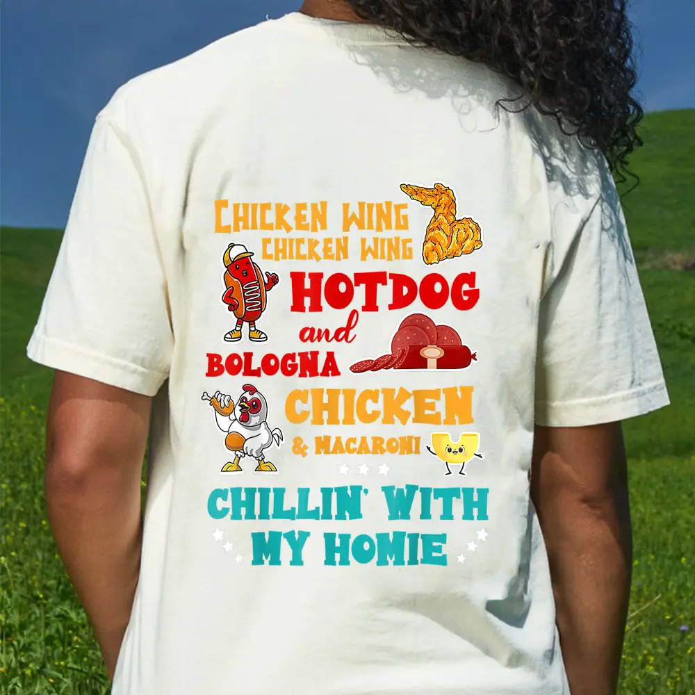 Chicken Wing Hot Dog And Bologna Chicken  Macaroni Design T-Shirt - Cream