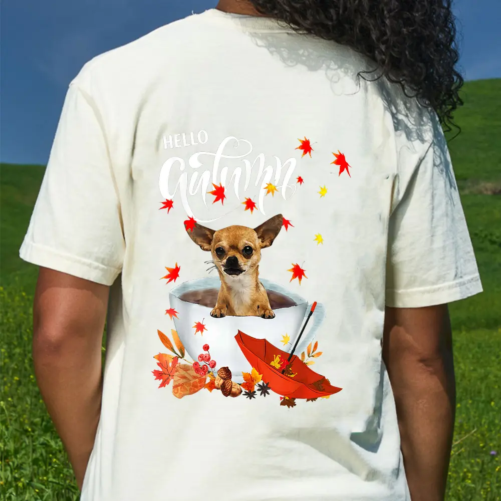 Chihuahua Autumn Dog And Coffee Fall Thanksgiving Chihuahua T-Shirt - Cream