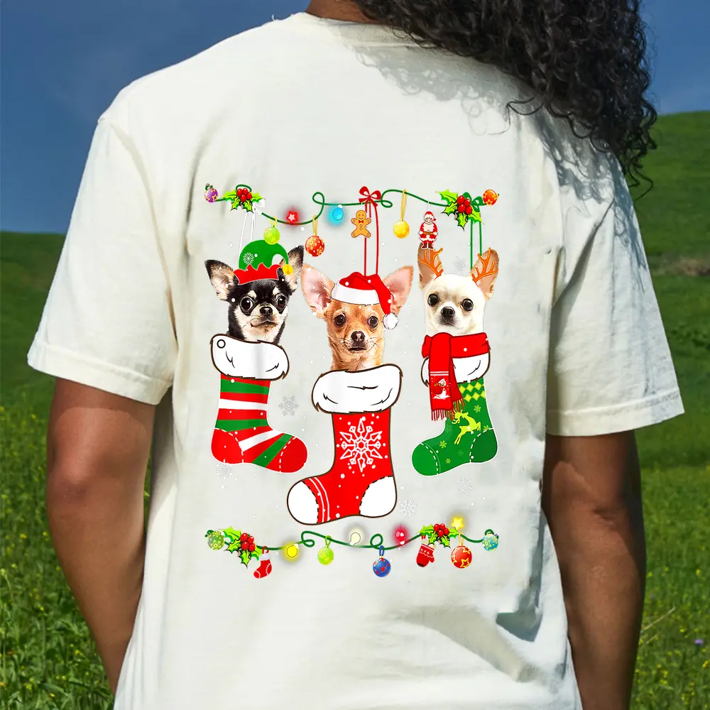 Chihuahua Christmas Lights Gift Funny Xmas Dog Lover T-Shirt - Cream