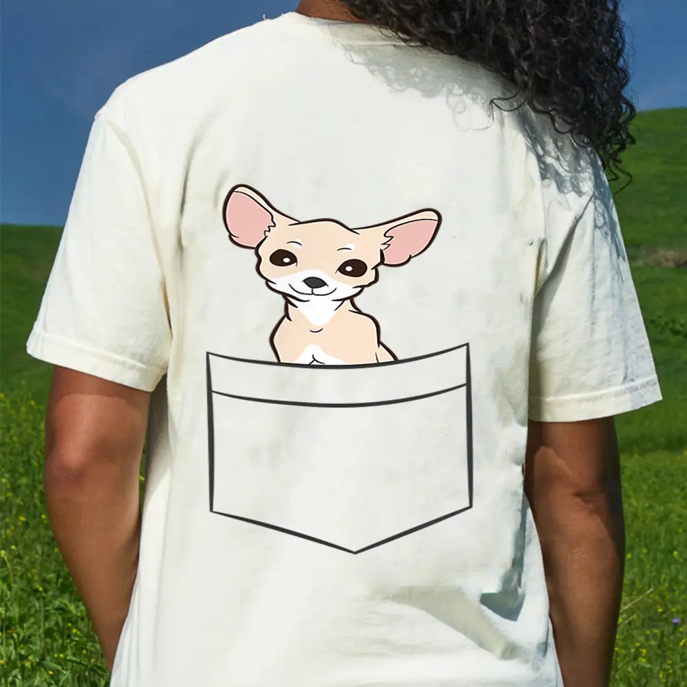 Chihuahua In A Pocket Cute Pocket Chihuahua Dog T-Shirt - Cream