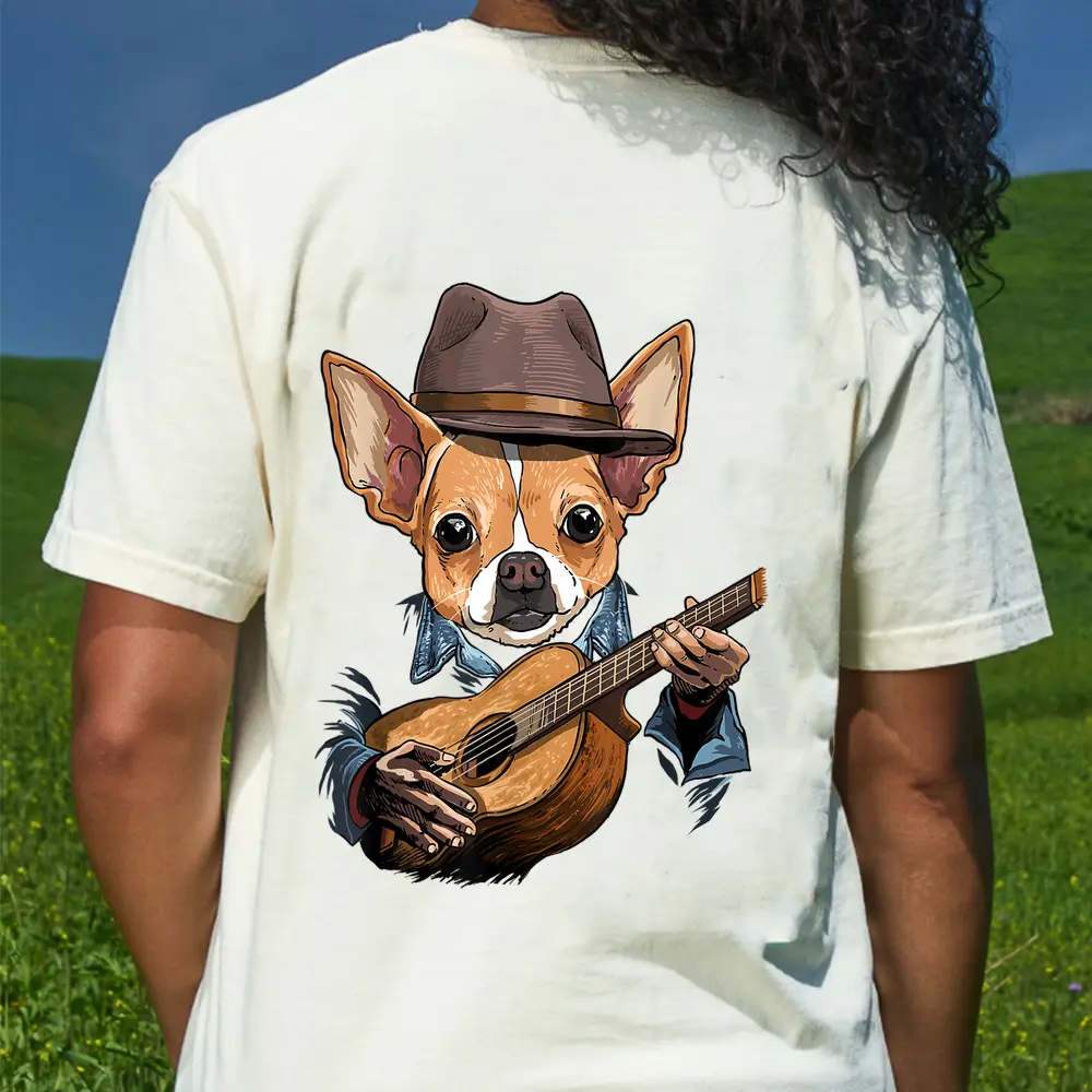 Chihuahua Playing Guitar Pet Toy Dog Lover Guitar Player T-Shirt - Cream