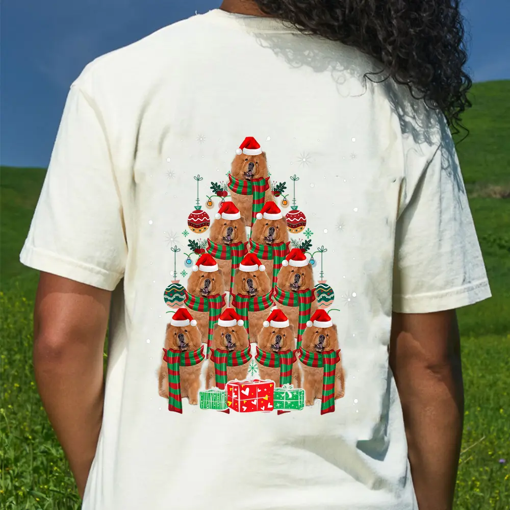 Chow Chow Dogs Tree Christmas Pajama Xmas Gifts Dog Lover T-Shirt - Cream