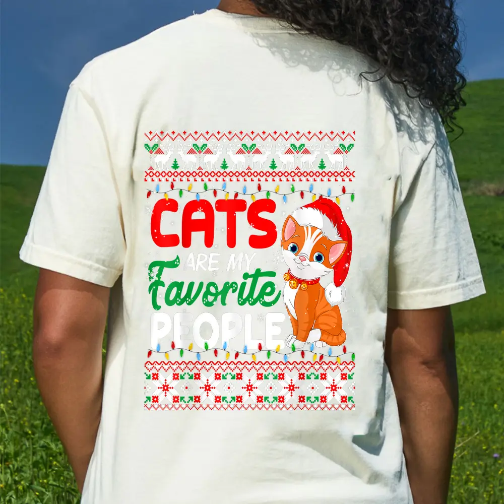 Christmas Cat  - Cats Are My Favorite People T-Shirt - Cream