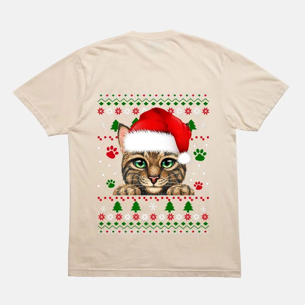Christmas Cat Santa Hat Merry Catmas Ugly Christmas Sweater Premium T-Shirt - Cream Christmas Cat Santa Hat Merry Catmas Ugly Christmas Sweater Premium T-Shirt - Cream