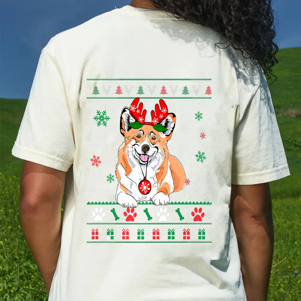 Christmas Corgi Reindeer Ornaments Dog Lovers Pajama T-Shirt - Cream
