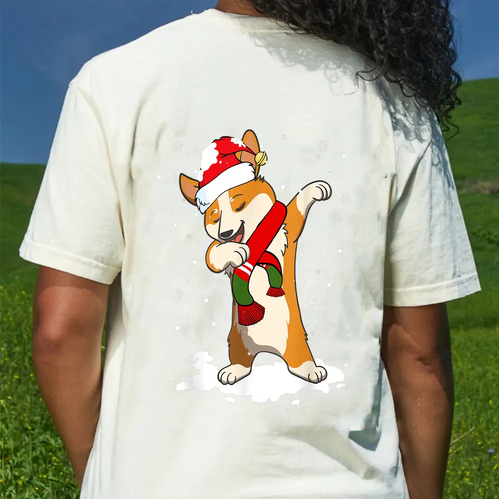 Christmas Dabbing Corgi Santa Hat For Boys Men Dog Lover T-Shirt - Cream