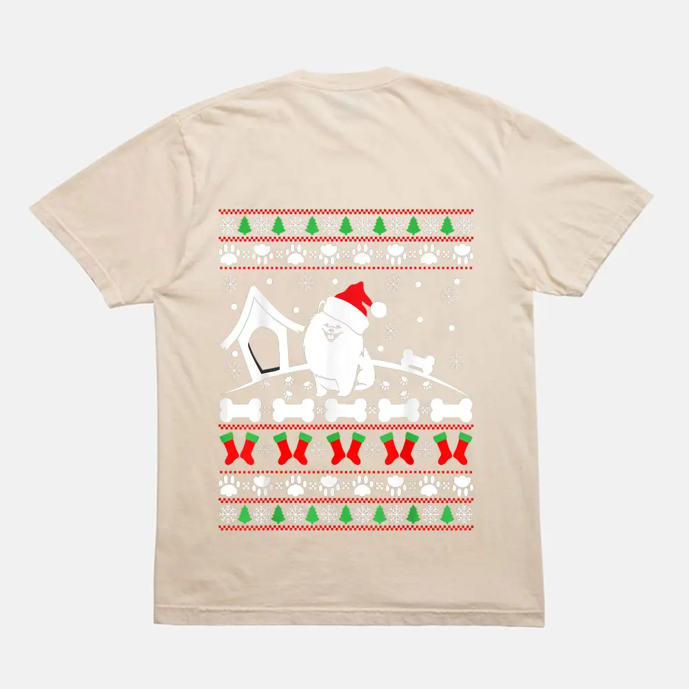 Christmas - Pomeranian Dog T-Shirt - Cream Christmas - Pomeranian Dog T-Shirt - Cream