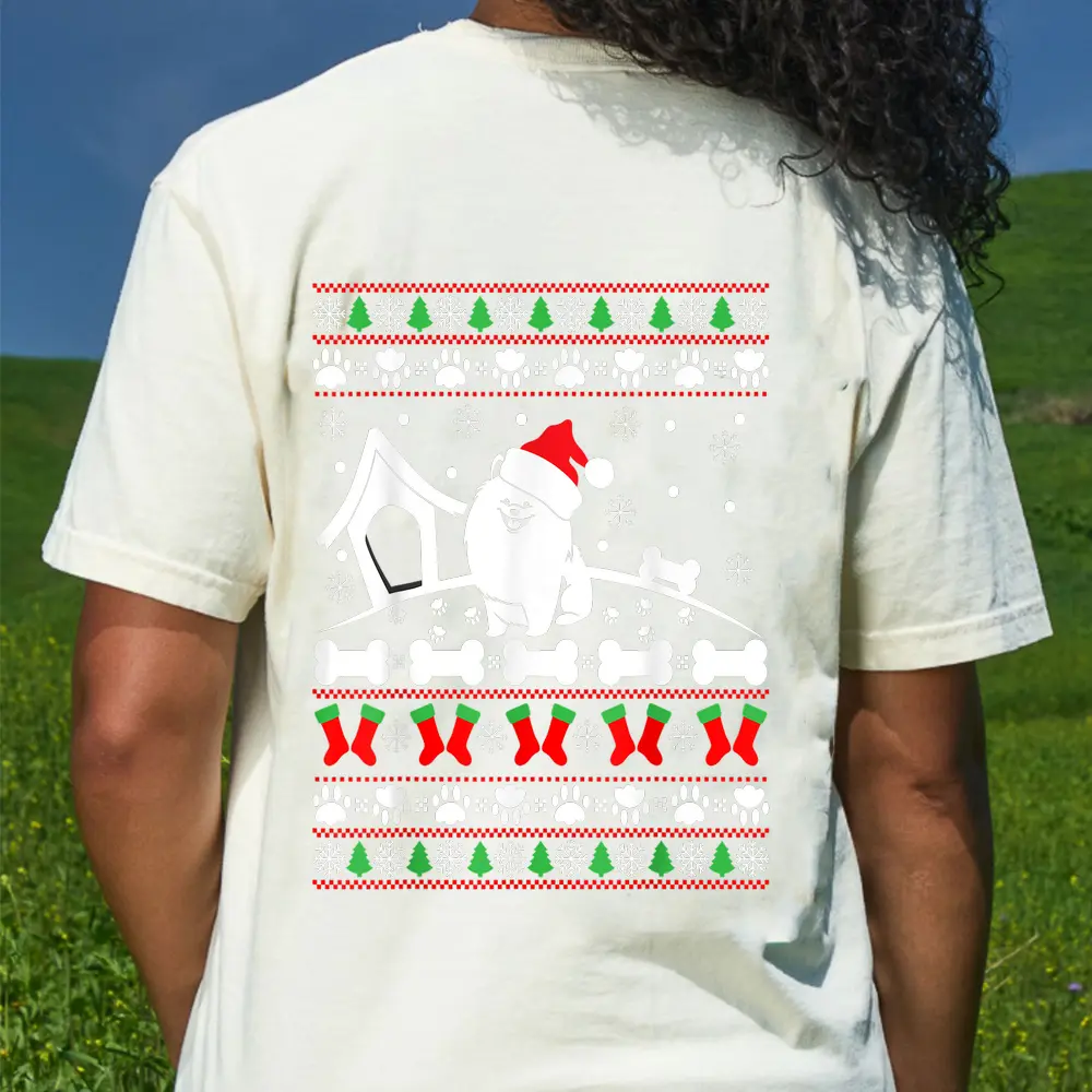 Christmas  - Pomeranian Dog T-Shirt - Cream