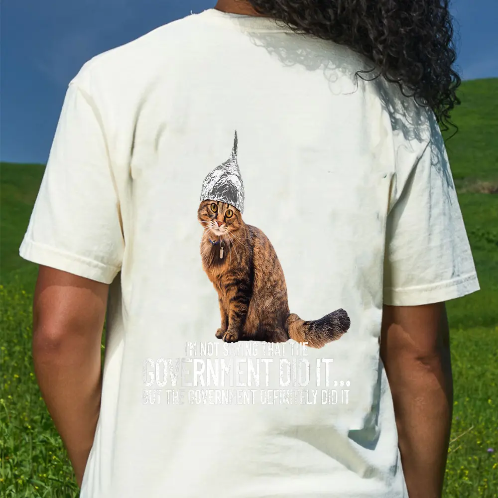 Conspiracy Cat Government Conspiracy Theory Tin Foil Hat T-Shirt - Cream