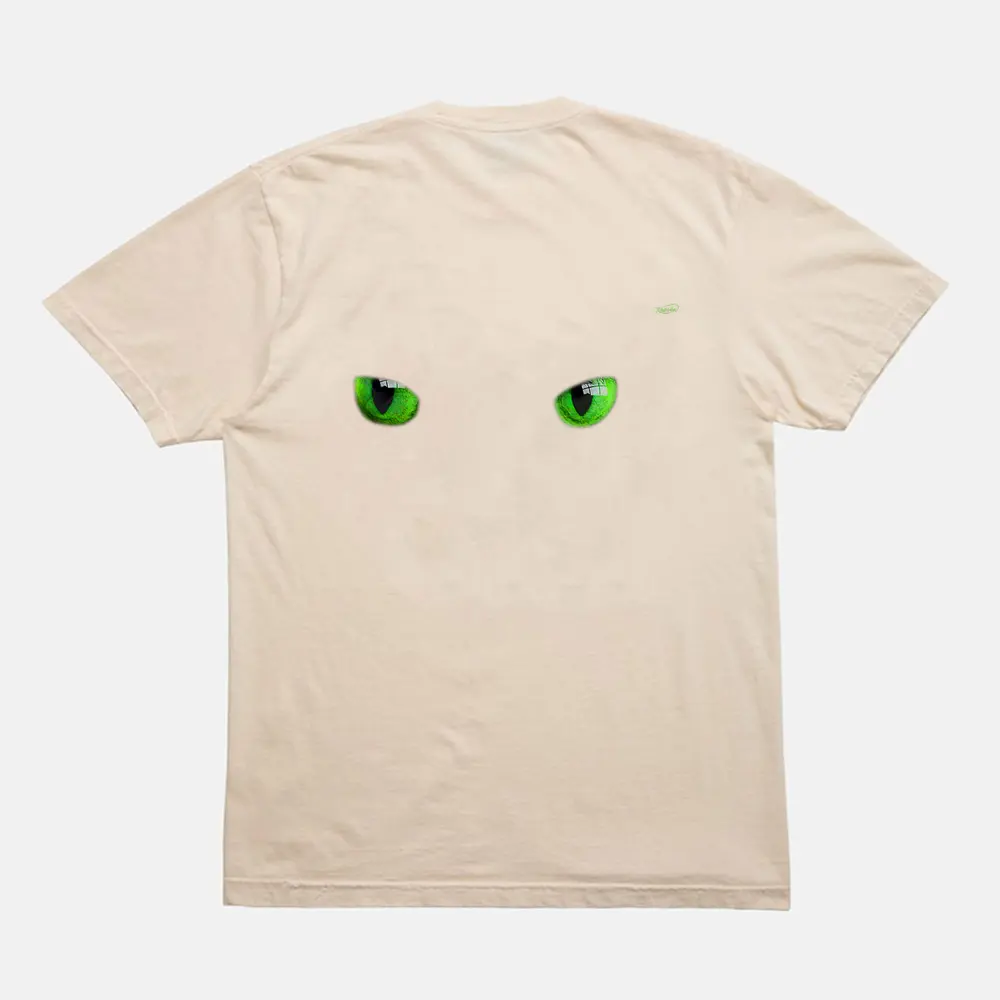 Cool Halloween Cat Faceeyes Green On Black T-Shirt - Cream Cool Halloween Cat Faceeyes Green On Black T-Shirt - Cream