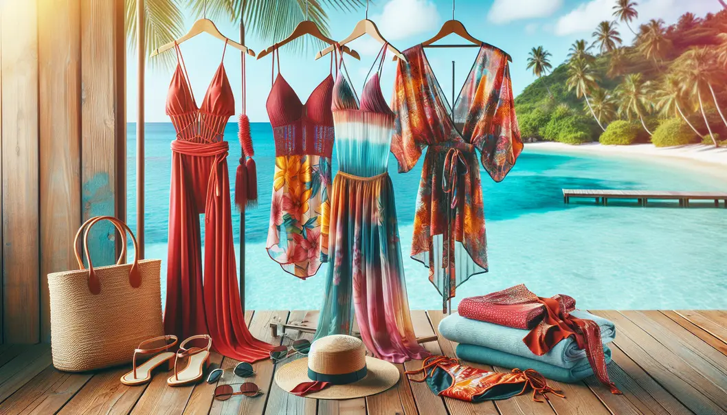 Beach Vacation Outfits: Embrace Style and Comfort A vibrant collection of chic beach attire set against a tropical backdrop.